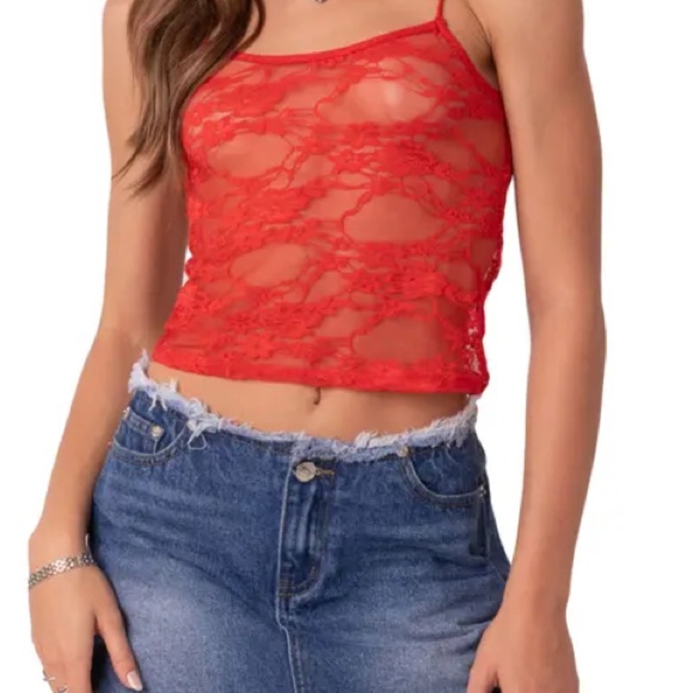 Edikted Red Asymmetrical Crop Camisole